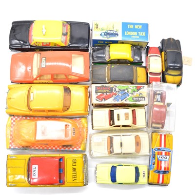 Lot 1140 - Sixteen Tin-plate and plastic models, mostly taxis