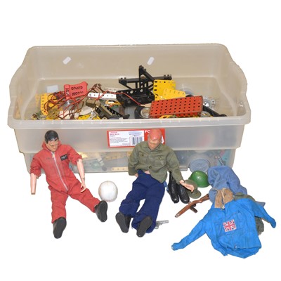 Lot 1311 - Two early Palitoy Action Man figures, both with hard heads, and Meccano