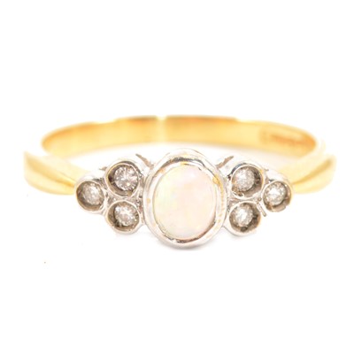 Lot 90 - An opal and diamond ring.