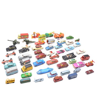 Lot 1079 - Die-cast models and vehicles, one tray of mostly loose Dinky, Corgi and Matchbox Toys