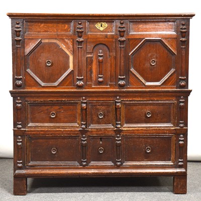 Lot 448 - Jacobean style oak mule chest, 18th Century