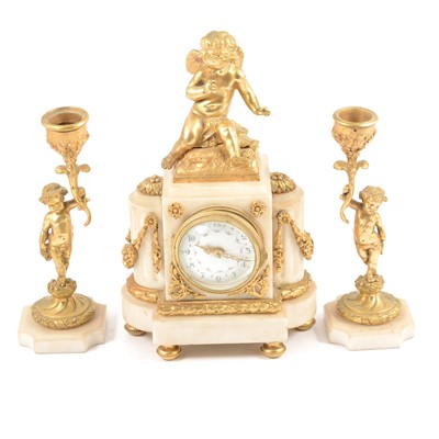 Lot 130 - Late 19th Century French marble and ormolu clock garniture