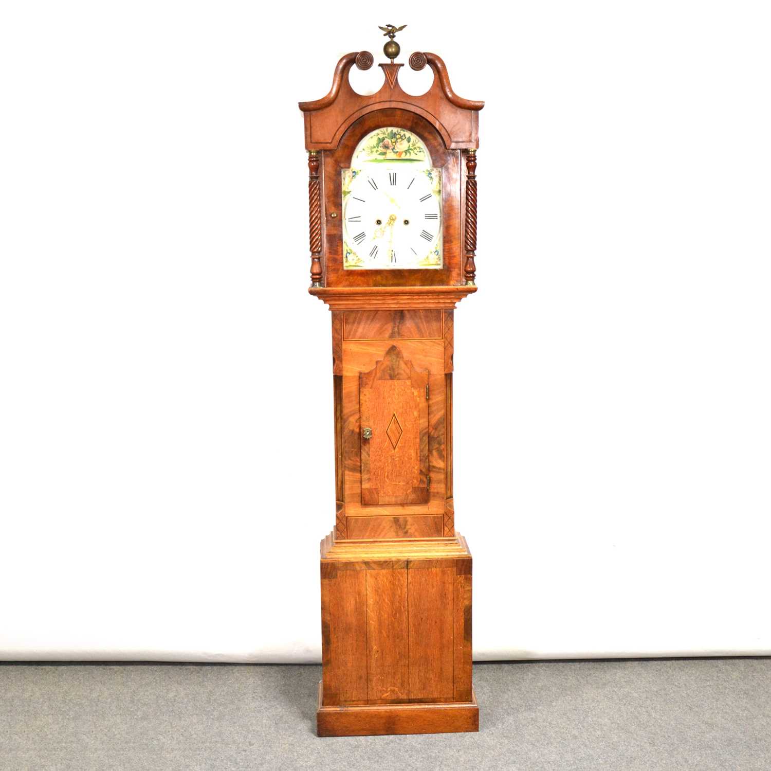 Lot 465 - Oak and mahogany longcase clock