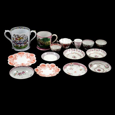 Lot 40 - Collection of English tea bowls, cups and saucers, Loving Cup and a tankard