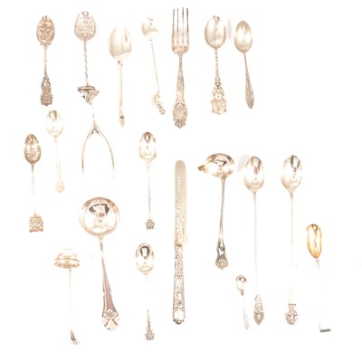 Lot 307 - Victorian silver spoon, Joseph Fulton, Exeter 1839, and other silver and white metal flatware.