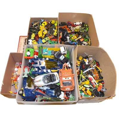 Lot 1174 - Four boxes of play-worn die-cast model vehicles, including Majorette, Corgi, Matchbox and others