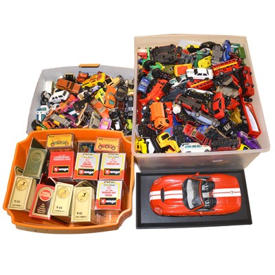 Lot 1168 - Three boxes of die-cast models, including Burago, Matchbox, Husky and others; Maisto model Shelby