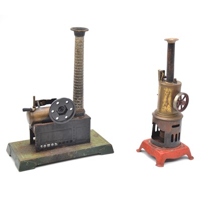 Lot 1029 - Two vintage tin-plate stationary live steam engines