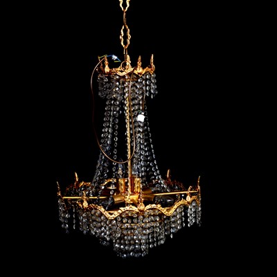 Lot 431 - Gilt metal and glass pendent chandelier