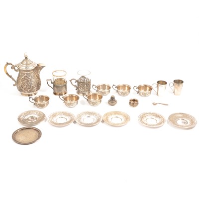 Lot 228A - An Iran tea pot, six cups and saucers, two glass tea cups with silver holders, etc