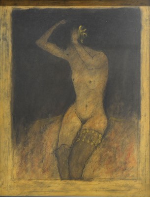 Lot 366 - Roy Fairchild-Woodard, seated female nude with stockings.