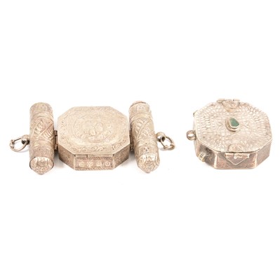 Lot 188 - Two Eastern white metal amulet boxes