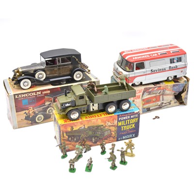 Lot 1319 - Louis Marx battery operated Military Truck and two others.