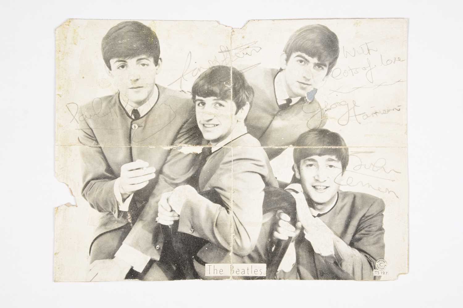 Lot 219 - The Beatles, a set of four signatures on black and white publicity TopStar Portriats photocard