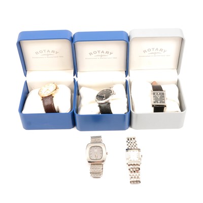 Lot 305 - Rotary - five gentlemen's wristwatches, mostly quartz movements.