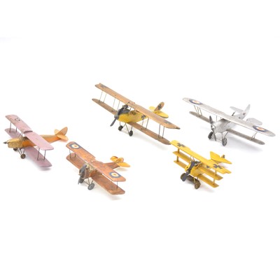 Lot 130 - Five WW1 wooden military bi-plane aircraft models, including German Fokker