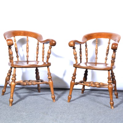 Lot 529 - Pair of elm and beech hoop back elbow chairs