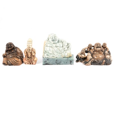 Lot 176 - Chinese carved hardstone figure, reclining Buddha and others