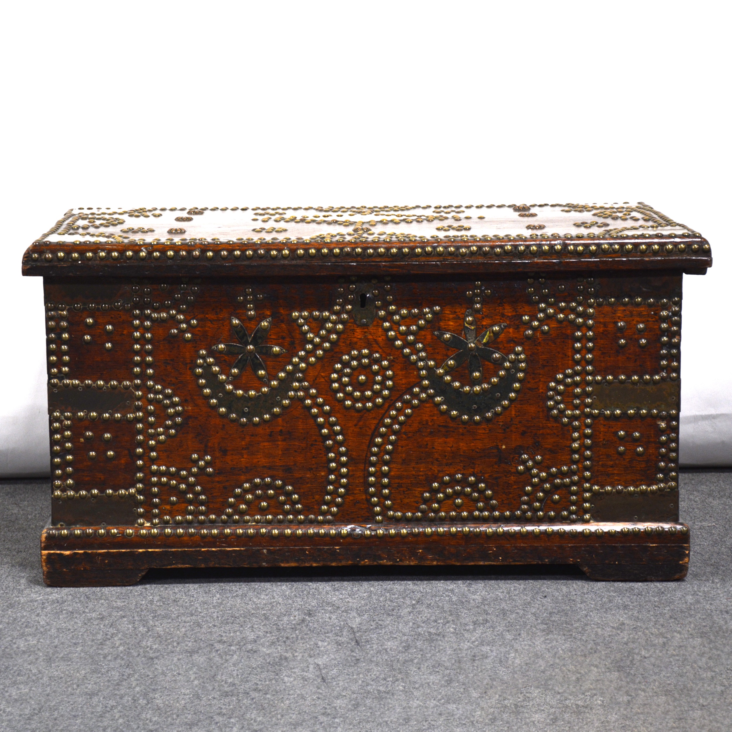 Lot 486 - Indian studded teak small chest, 19th