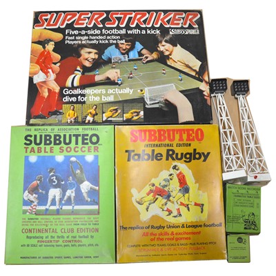 Lot 1315 - Three table sports game sets, including Subbuteo and Super Striker, accessories