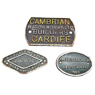 Lot 219 - Three locomotive owners and workers cast iron plaques.