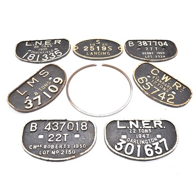 Lot 218 - Seven locomotive cast iron wagon plates.