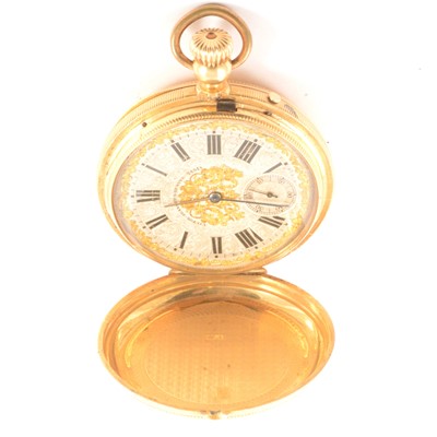 Lot 139 - Victor Jeannet - A yellow metal full hunter pocket watch.