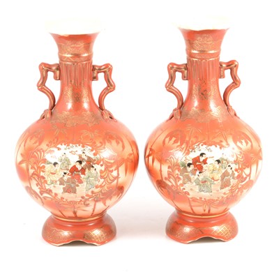 Lot 45 - A pair of Japanese satsuma pottery vases
