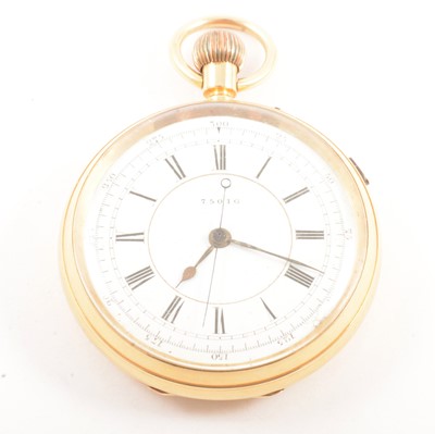 Lot 304 - An 18 carat yellow gold open face pocket watch.