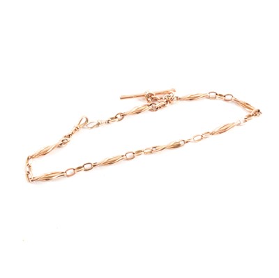 Lot 295 - A 9 carat rose gold single Albert watch chain.