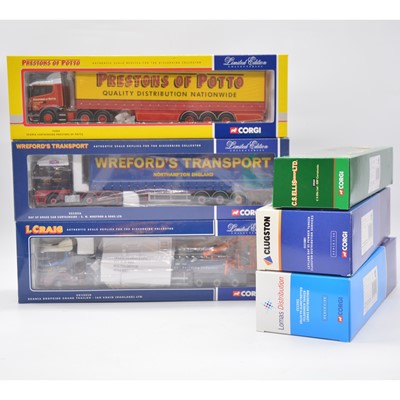 Lot 1212 - Six Corgi model lorries including ref CC76404 Scania Curtainside 'Prestons of Potto' etc