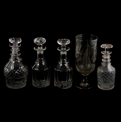 Lot 68 - Quantity of Georgian and Victorian glass, including rummers and decanters.