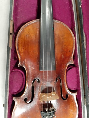 Lot 228 - Violin, two pieces back 14", labelled Ambroise de Comble