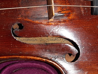 Lot 228 - Violin, two pieces back 14", labelled Ambroise de Comble