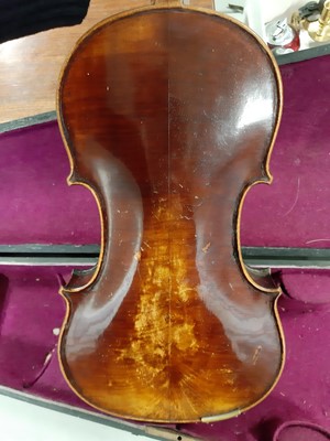 Lot 228 - Violin, two pieces back 14", labelled Ambroise de Comble