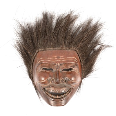 Lot 239 - Indonesian carved wood and hair tribal mask