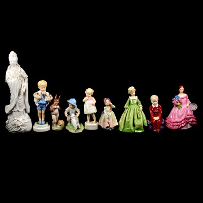 Lot 40 - Eight Royal Worcester, Royal Doulton and Paragon figurines, and a Chinese figurine.