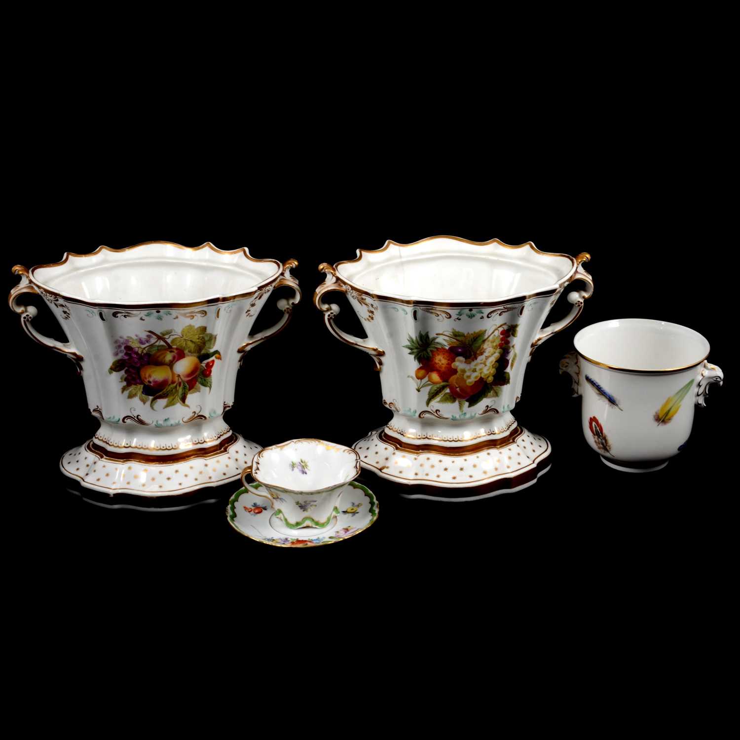 Lot 39 - Two ceramic centrepieces, Royal Worcester planter, and H Dresden cup and saucer.