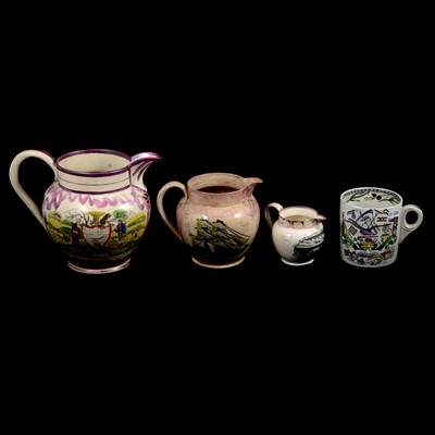 Lot 85 - Six Sunderland style lustre jugs and tankards