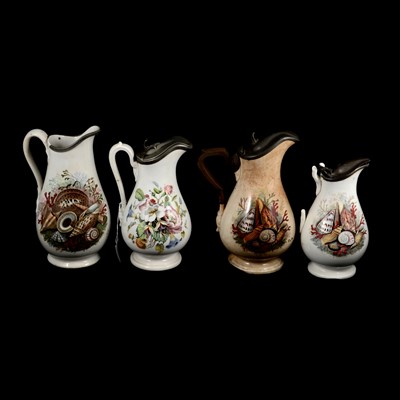 Lot 92 - Collection of Prattware waterjugs, jugs, loving cups and mugs