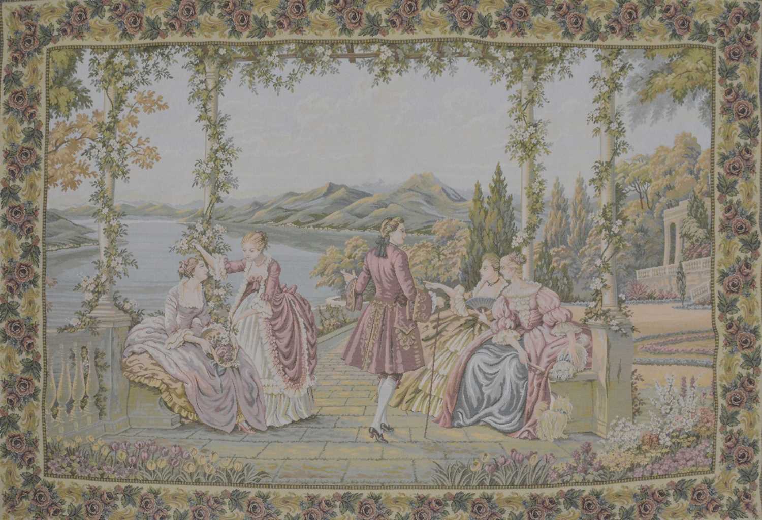 Lot 367 - English machine made tapestry, figures on a