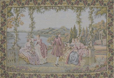 Lot 367 - English machine made tapestry, figures on a terrace