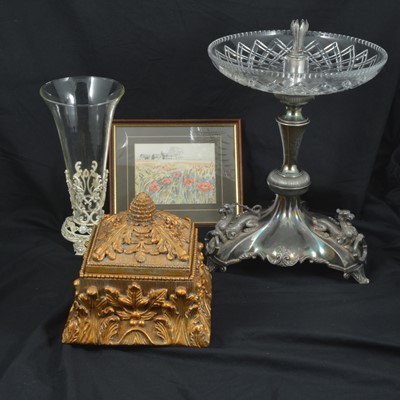 Lot 121 - Victorian plated epergne, cut glass dish, etc.