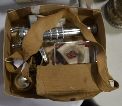 Lot 150 - A Siebe Gorman & Co. chrome divers torch, pair of WWII binoculars, badges, buttons,.