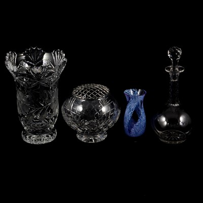 Lot 91 - A  silver topped glass decanter, two Caithness rose bowl, other decanters and glassware.