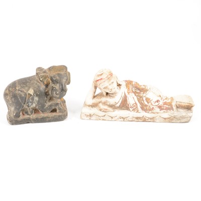 Lot 127 - Asian carved hardstone reclining figure and another of an elephant