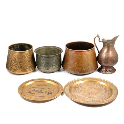 Lot 178 - Persian brass and inlaid jar, etc.