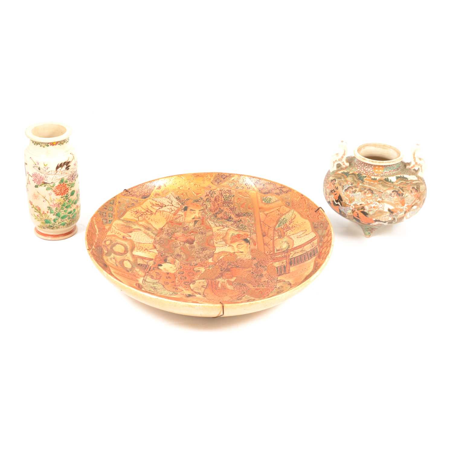 Lot 38 Japanese Satsuma Koro, vase and charger,