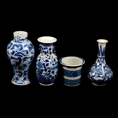 Lot 160 - Three Chinese porcelain vases and a small jardiniere