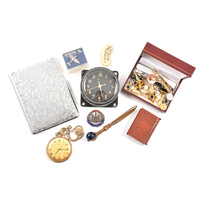 Lot 329 - An Air Ministry clock for a Supermarine Spitfire, modern pocket watch, and other collectables.